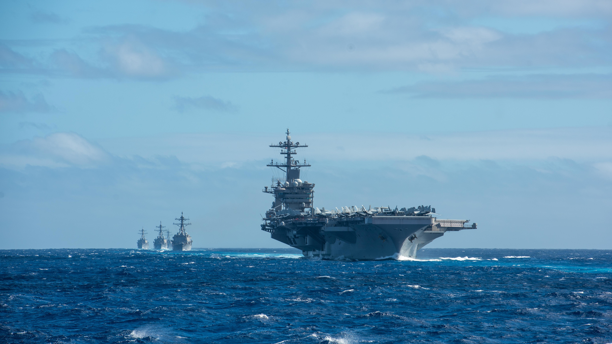 Pacific Ocean (Jan. 25, 2020): The Theodore Roosevelt Carrier Strike Group transits the Pacific Ocean.