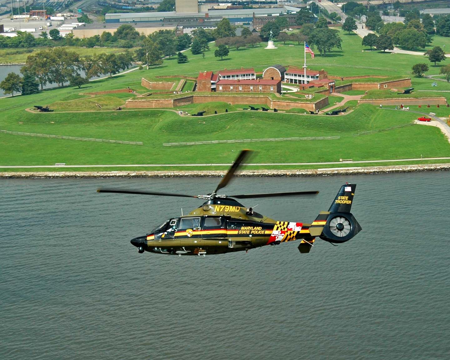 MSP helicopter flies over Ft. McHenry