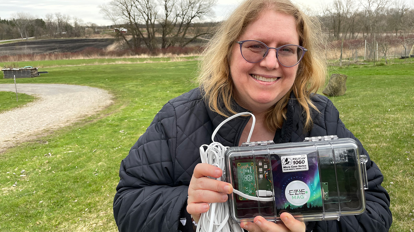 Christine Piatko, a principal research scientist at APL, said she brought an EZIE-Mag while traveling to New York state to help contribute to the EZIE mission