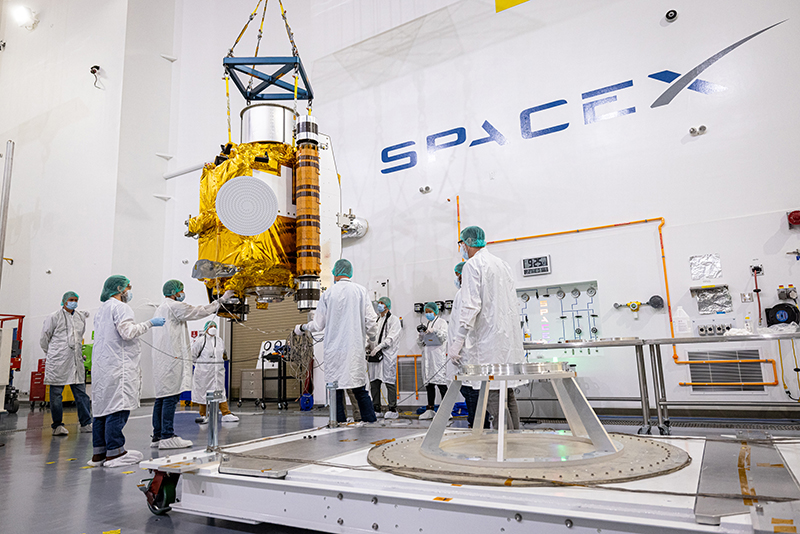 DART team members carefully removed the spacecraft from its shipping container and moved it to a low dolly