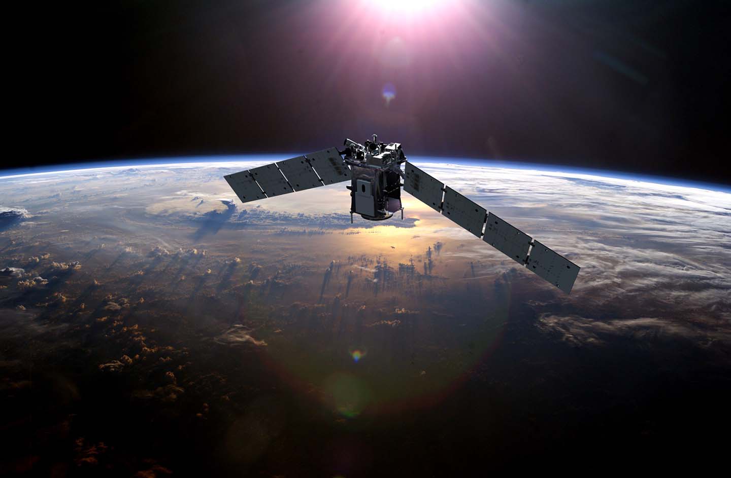 Artist's rendering of the TIMED spacecraft studying Earth's upper atmosphere.