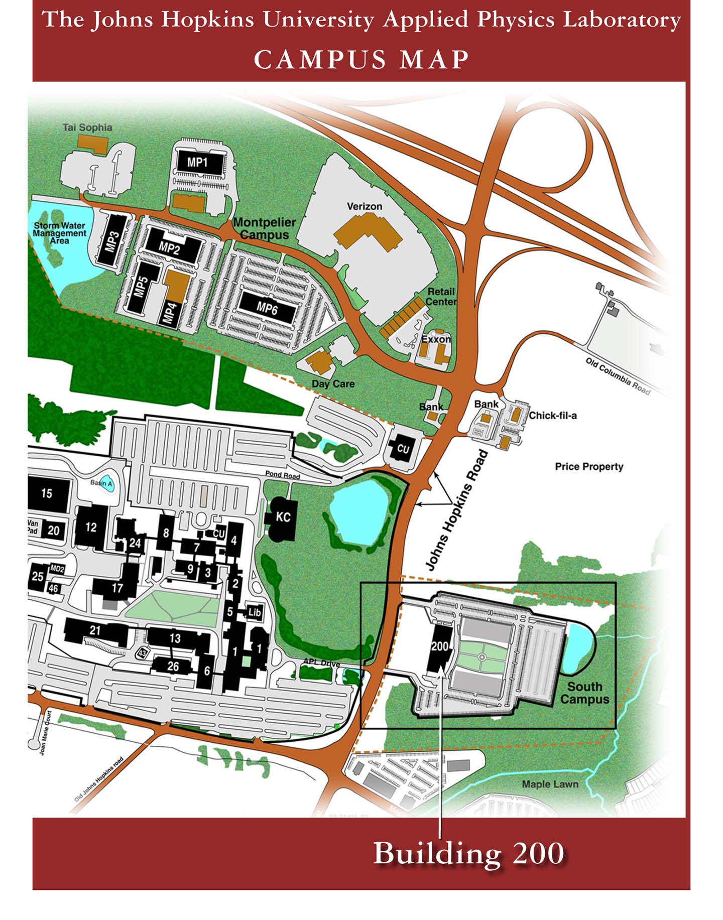 APL campus map showing future location of Building 200