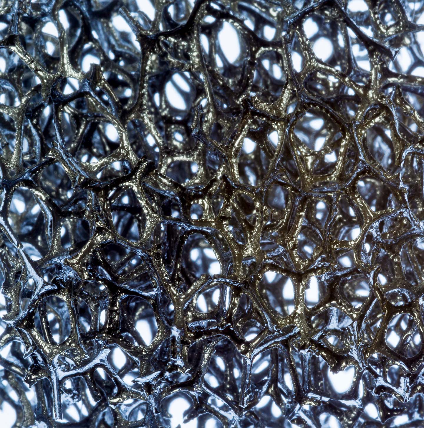Close-up image of the boron carbide coated reticulated carbon foam sample used in the experiments