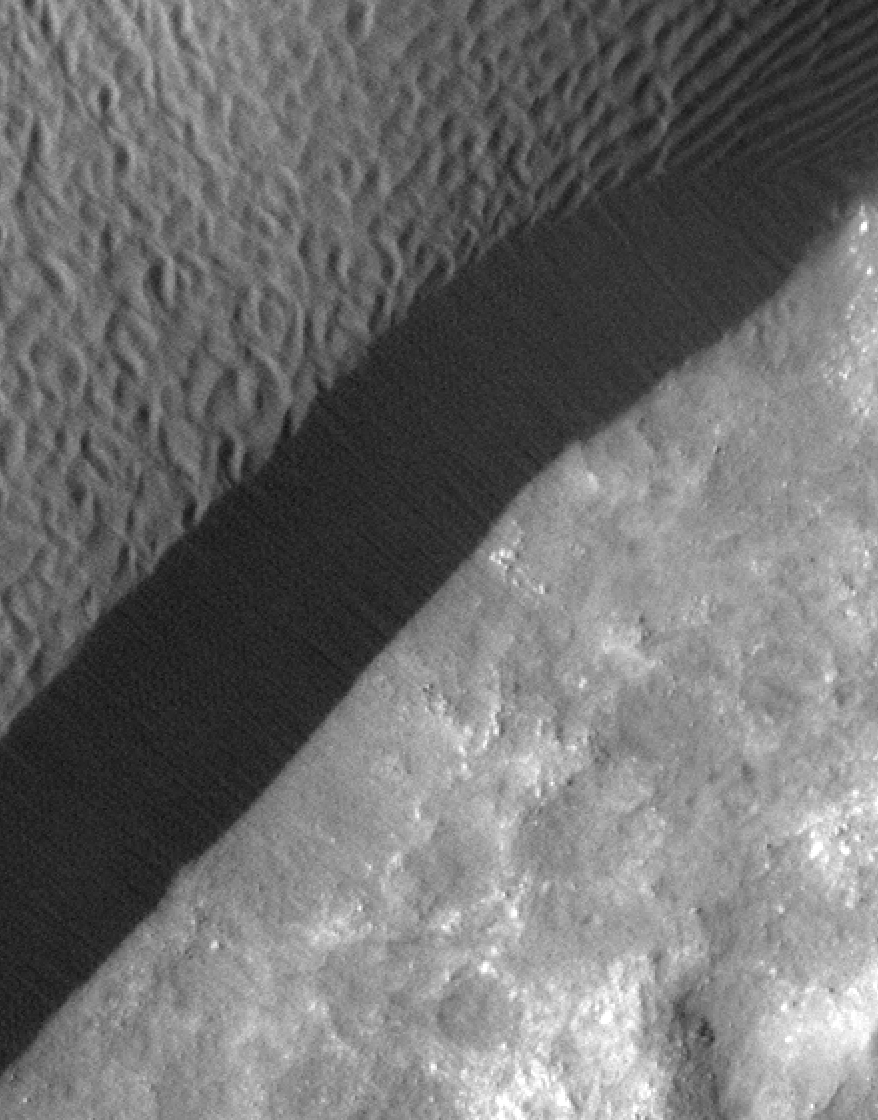 A rippled dune front in Herschel Crater on Mars moved an average of about one meter