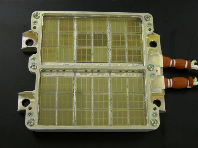 This is a close-up view of the 4-inch square microscopic radiator placed on the "skin" of one of NASA's Space Technology 5 (ST5) micro-satellites