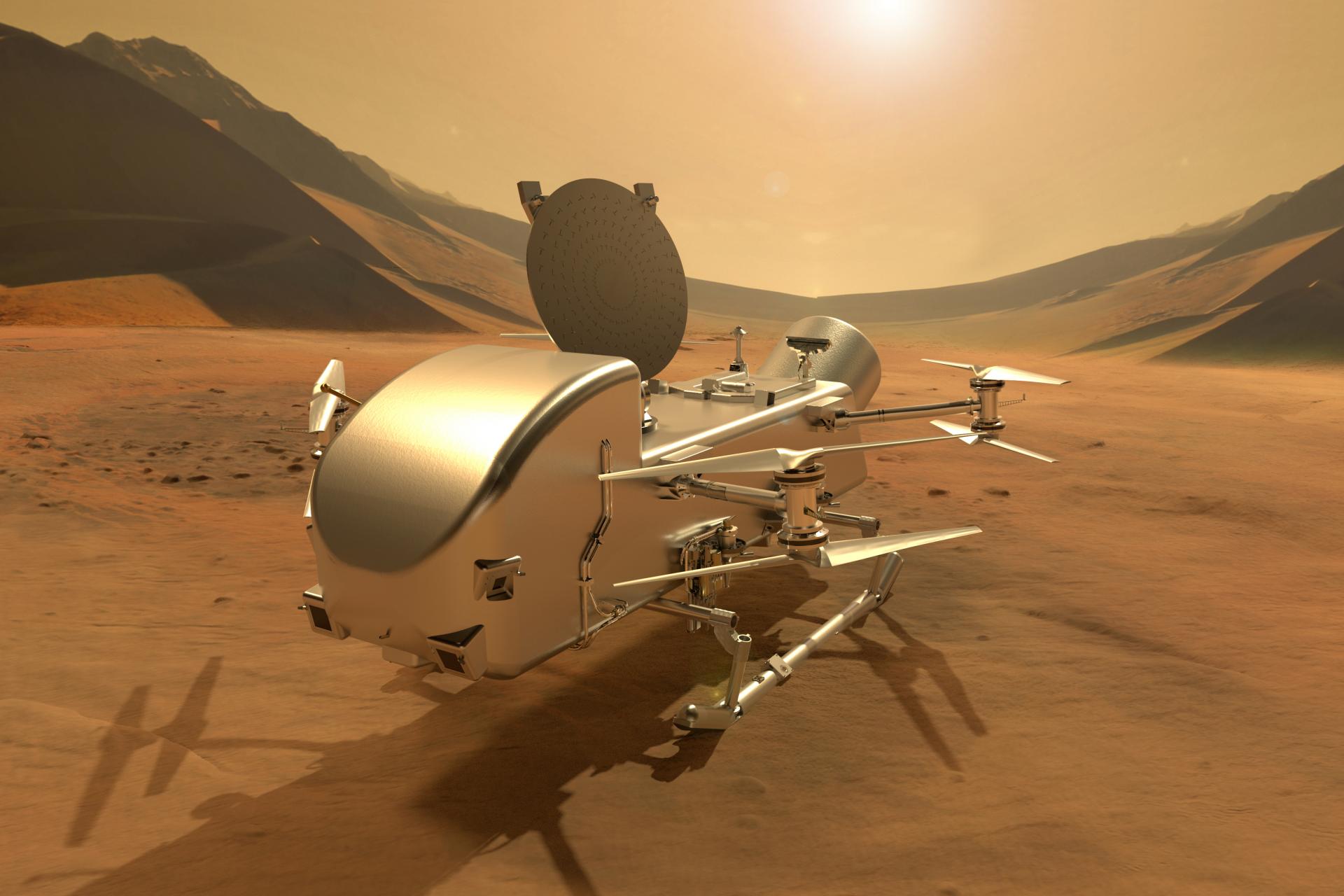 Illustration of Dragonfly landing on Titan