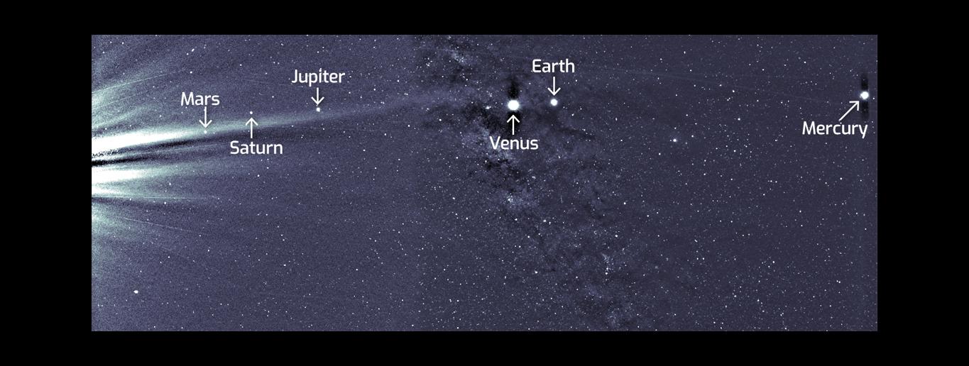 Captured photo of space with the planets Mercury, Venus, Earth, Mars, Jupiter and Saturn in its field of view