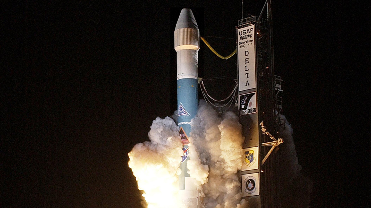 The Delta II rocket carrying MESSENGER lifts off from what is now Cape Canaveral Space Force Station, Florida, on Aug. 3, 2004.  Credit: NASA/Johns Hopkins APL