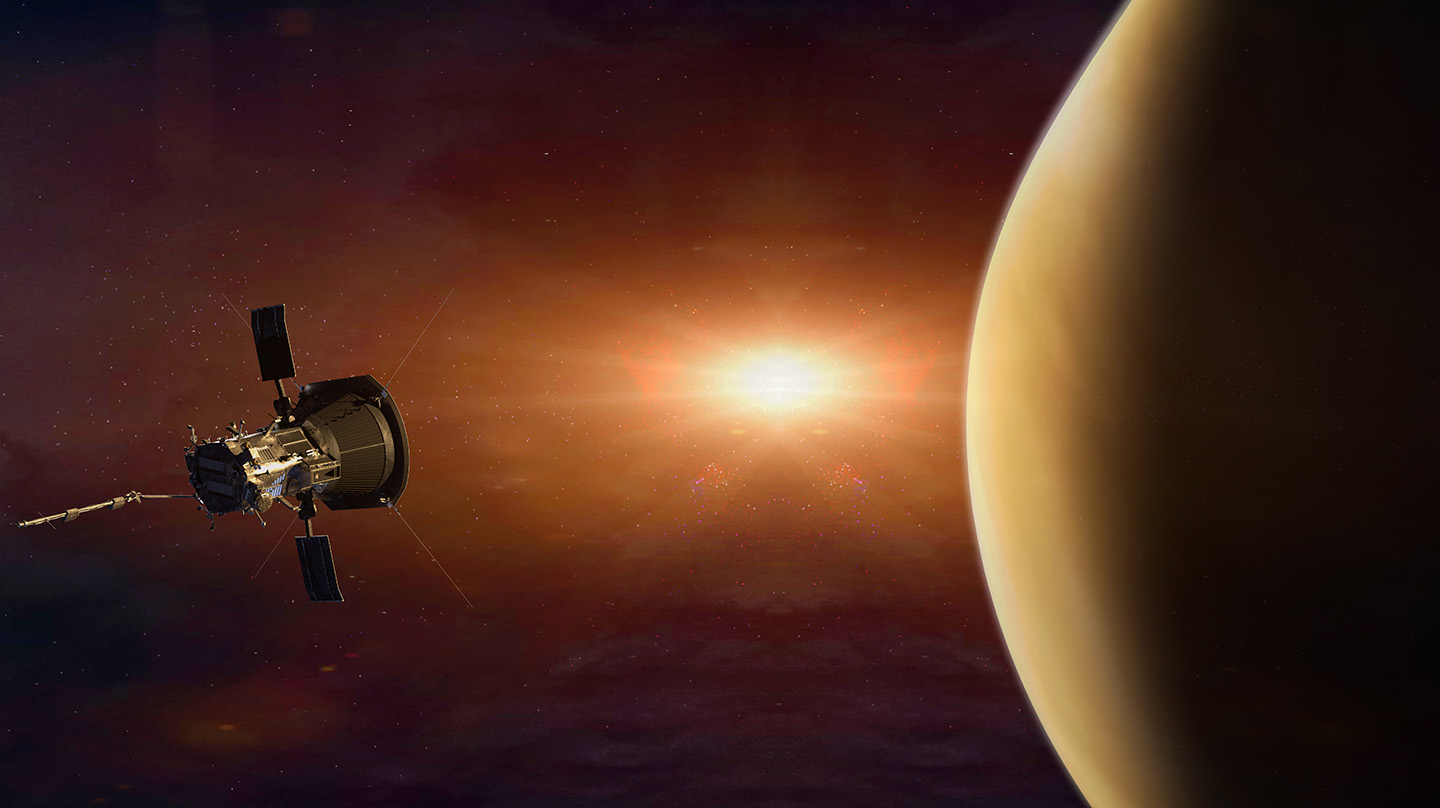 Artist’s impression of NASA’s Parker Solar Probe swinging around Venus, on the way to the Sun.