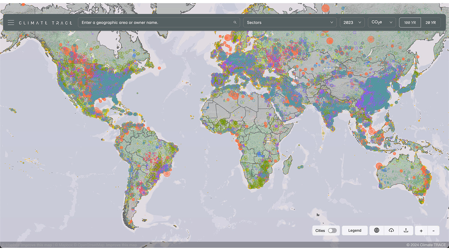 A global emissions map produced by the Climate TRACE coalition.