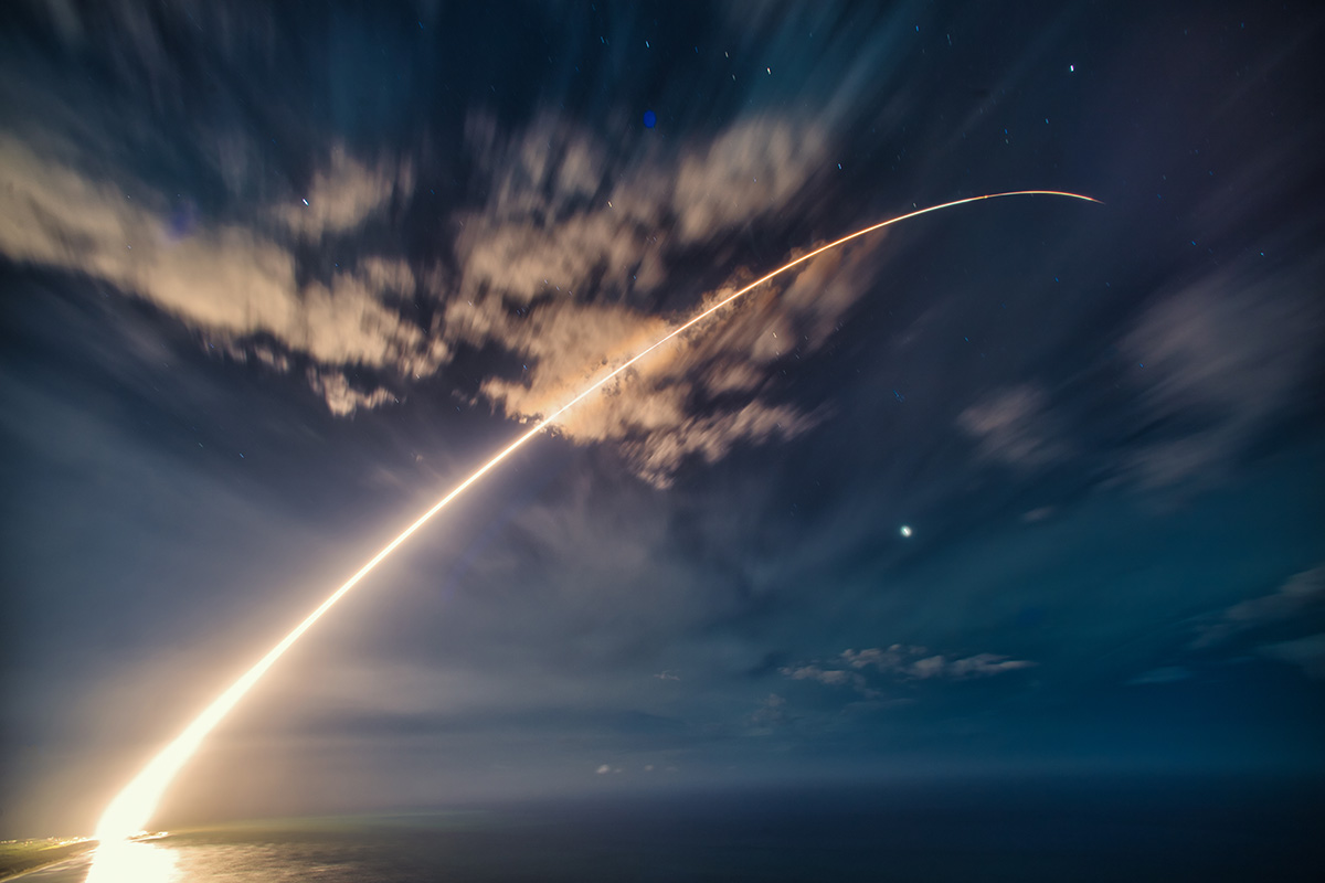 A medium-range ballistic missile target is launched from Makaha Ridge, part of the Pacific Missile Range Facility in Kauai, Hawaii, during Flight Test Aegis Weapon System 31 Event 1a. (Credit: Credit: Missile Defense Agency/Mark Wright)