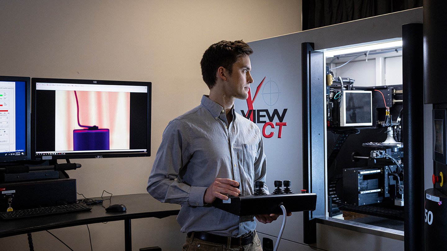 Brendan Croom, a senior materials scientist at Johns Hopkins Applied Physics Laboratory, is pictured in APL’s X-ray Computed Tomography Laboratory