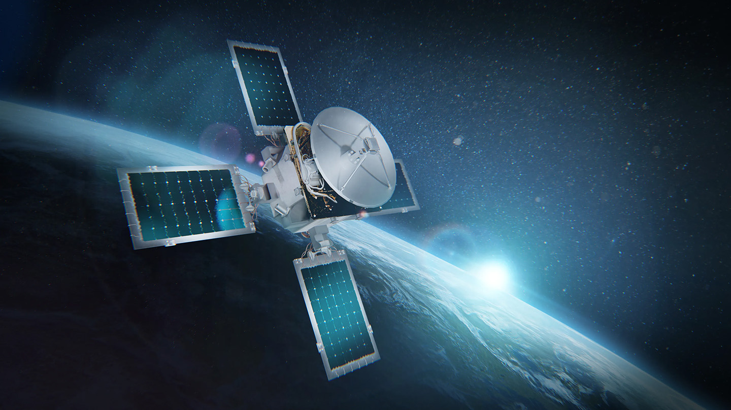 An artist’s rendering of the Polylingual Experimental Terminal (PExT) flying in low Earth orbit.